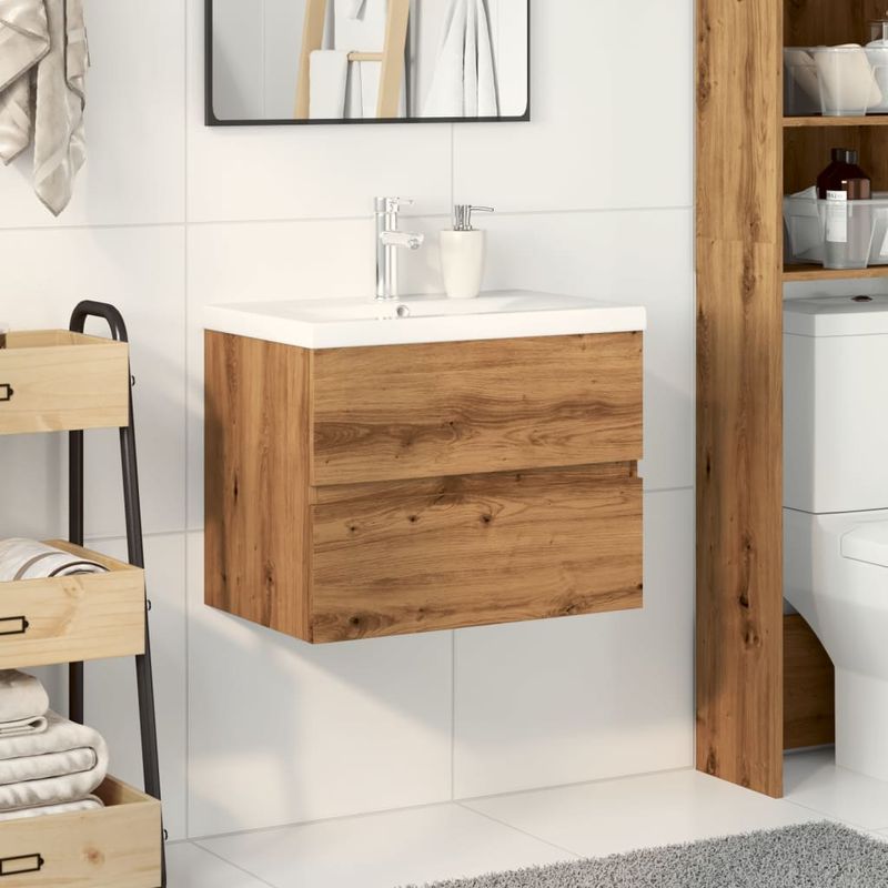 Casa si Gradina - Mobilier - Mobilier baie - Comode baie - Dulap cu chiuveta incorporata lemn artizanal 61x39,5x49 cm - Infinity.ro