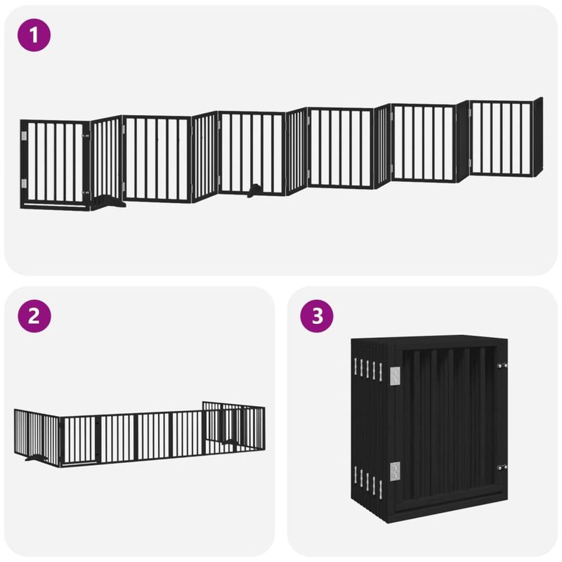Petshop - Accesorii petshop - Culcusuri si custi - Custi interior si exterior - Poarta caini pliabila cu usa 12 panouri negru 600 cm, lemn plop - Infinity.ro