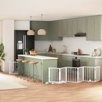 Petshop - Accesorii petshop - Culcusuri si custi - Custi interior si exterior - Poarta caini pliabila cu usa, 9 panouri, alb, 450 cm, lemn plop - Infinity.ro