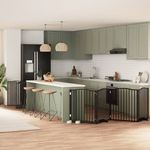 Petshop - Accesorii petshop - Culcusuri si custi - Custi interior si exterior - Poarta caini pliabila cu usa 10 panouri negru 800 cm, lemn plop - Infinity.ro