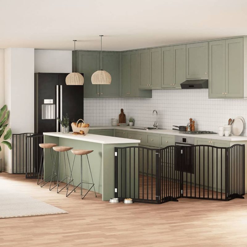 Petshop - Accesorii petshop - Culcusuri si custi - Custi interior si exterior - Poarta caini pliabila cu usa 10 panouri negru 800 cm, lemn plop - Infinity.ro