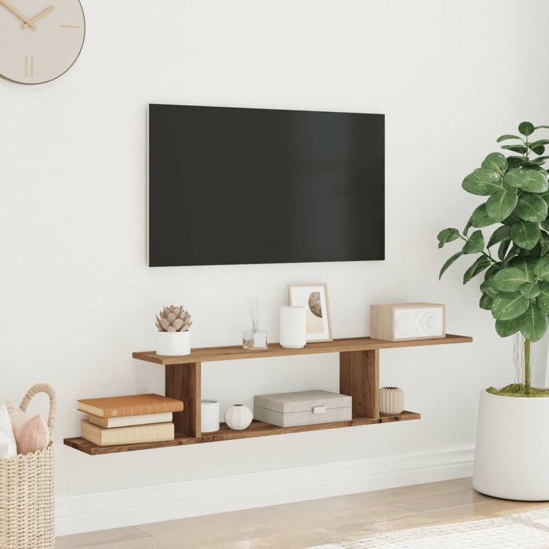 Casa si Gradina - Mobilier - Biblioteci si rafturi - Rafturi - Raft TV montat pe perete stejar artizanal 125x18x23 cm lemn - Infinity.ro