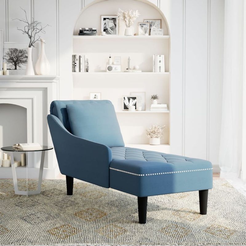 Casa si Gradina - Mobilier - Scaune si fotolii - Fotolii - Sezlong cu perna si cotiera dreapta, albastru, catifea - Infinity.ro