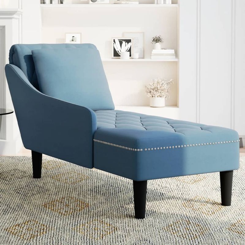 Casa si Gradina - Mobilier - Scaune si fotolii - Fotolii - Sezlong cu perna si cotiera dreapta, albastru, catifea - Infinity.ro