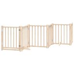 Petshop - Accesorii petshop - Culcusuri si custi - Custi interior si exterior - Poarta de caini pliabila cu usa, 9 panouri, 450 cm, lemn plop - Infinity.ro