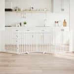 Petshop - Accesorii petshop - Culcusuri si custi - Custi interior si exterior - Poarta caini pliabila cu usa 4 panouri, alb, 320 cm, lemn brad, mărime 80x90x2 cm - Infinity.ro