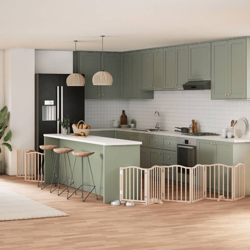 Petshop - Accesorii petshop - Culcusuri si custi - Custi interior si exterior - Poarta de caini pliabila cu usa, 9 panouri, 450 cm, lemn plop - Infinity.ro