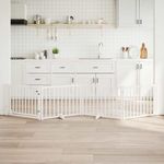 Petshop - Accesorii petshop - Culcusuri si custi - Custi interior si exterior - Poarta caini pliabila cu usa 4 panouri, alb, 320 cm, lemn brad, mărime 80x60x2 cm - Infinity.ro