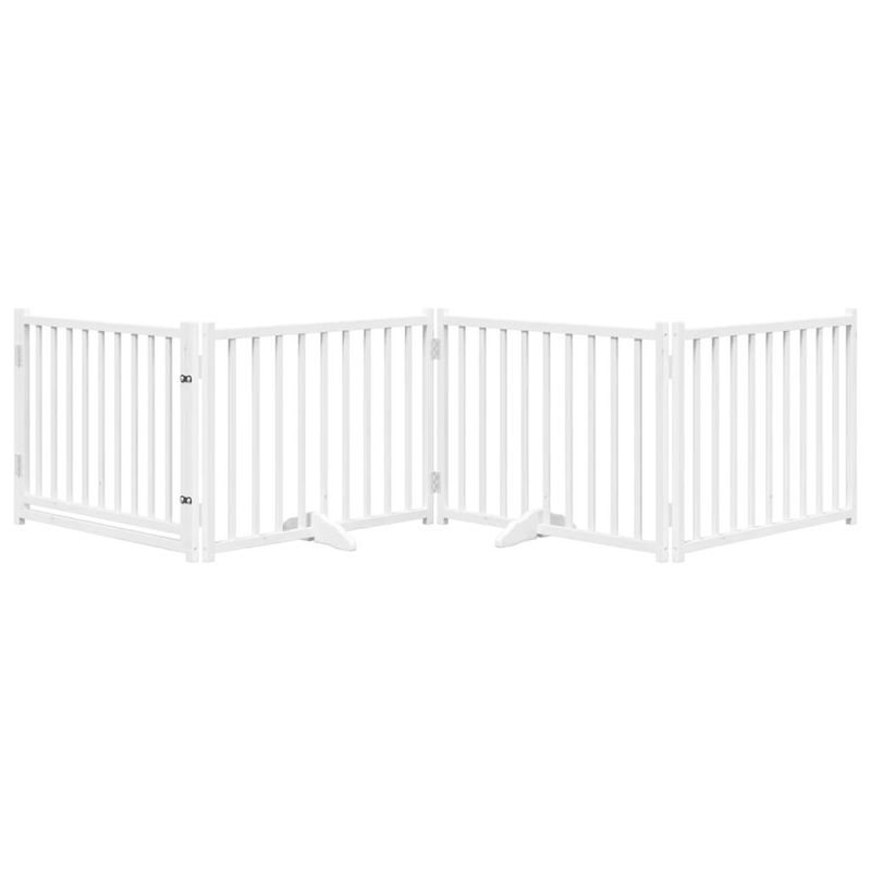 Petshop - Accesorii petshop - Culcusuri si custi - Custi interior si exterior - Poarta caini pliabila cu usa 4 panouri, alb, 320 cm, lemn brad, mărime 80x60x2 cm - Infinity.ro