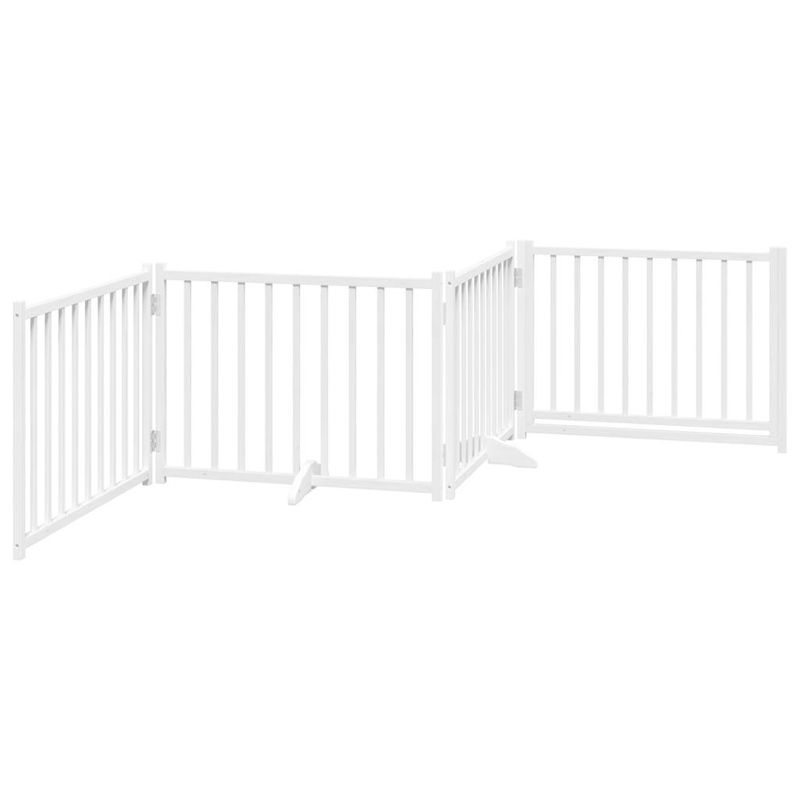 Petshop - Accesorii petshop - Culcusuri si custi - Custi interior si exterior - Poarta caini pliabila cu usa 4 panouri, alb, 320 cm, lemn brad, mărime 80x60x2 cm - Infinity.ro