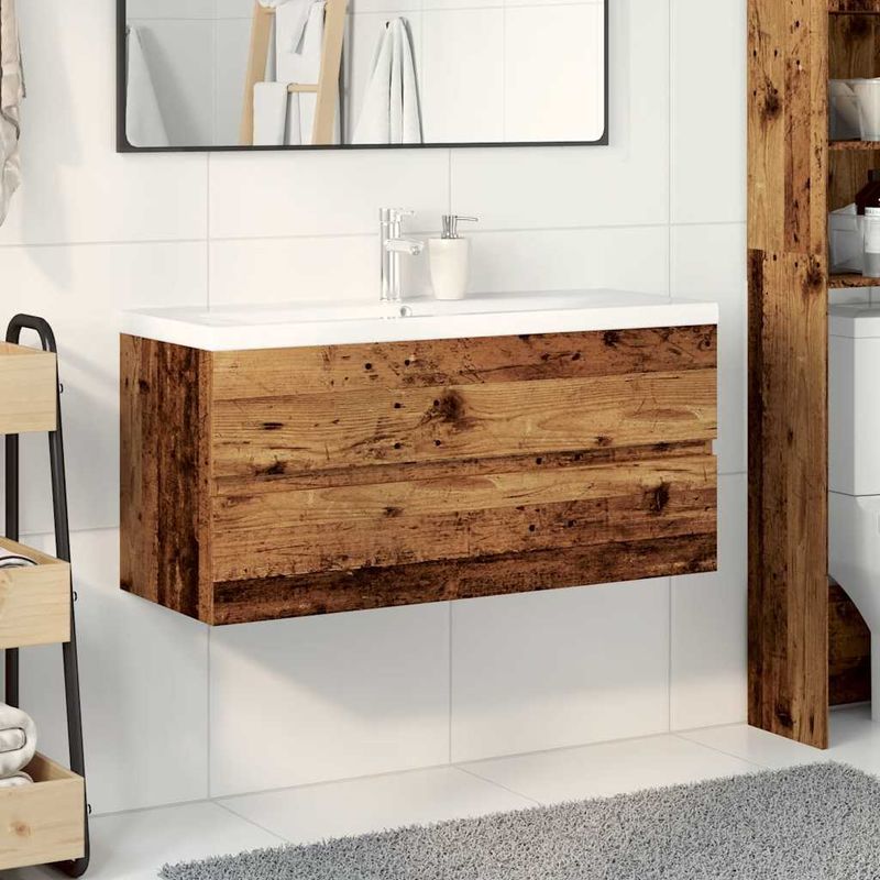 Casa si Gradina - Mobilier - Mobilier baie - Comode baie - Dulap chiuveta cu chiuveta incorporata lemn vechi 101x39,5x49cm - Infinity.ro