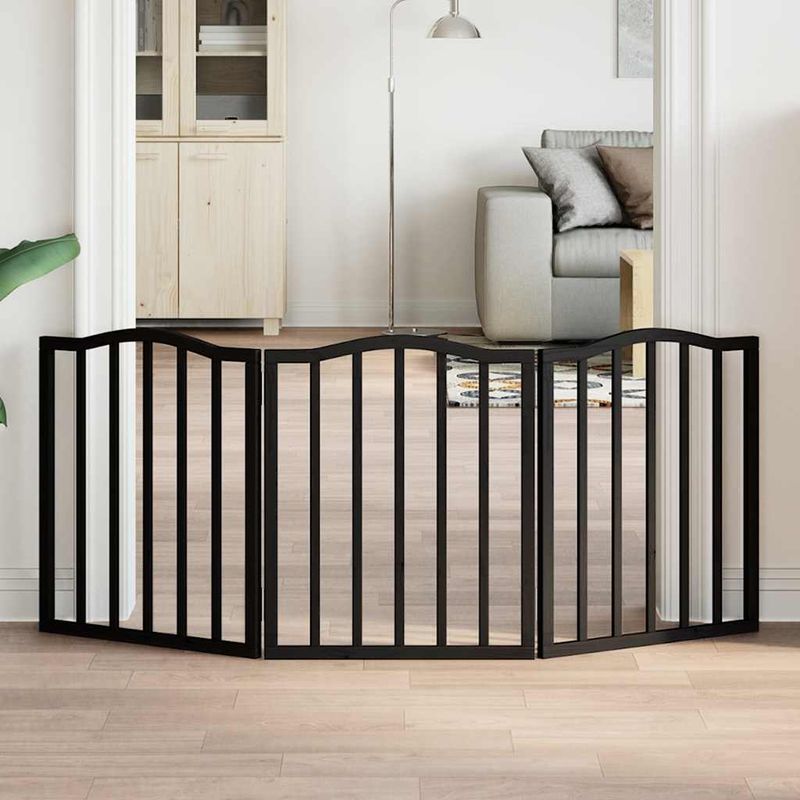 Petshop - Accesorii petshop - Culcusuri si custi - Custi interior si exterior - Poarta pentru caini pliabila 3 panouri negru, 150 cm, lemn plop - Infinity.ro