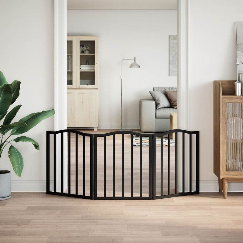 Petshop - Accesorii petshop - Culcusuri si custi - Custi interior si exterior - Poarta pentru caini pliabila 3 panouri negru, 150 cm, lemn plop - Infinity.ro