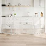 Petshop - Accesorii petshop - Culcusuri si custi - Custi interior si exterior - Poarta caini pliabila cu usa, 4 panouri, alb, 320 cm, lemn plop - Infinity.ro