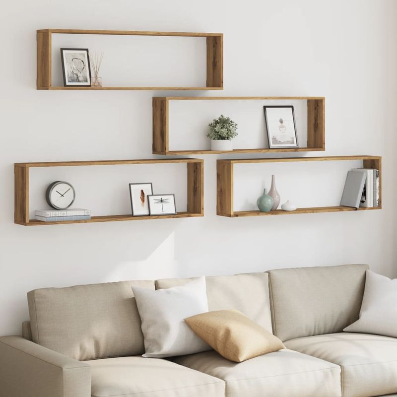 Casa si Gradina - Mobilier - Biblioteci si rafturi - Rafturi - Rafturi perete cub, 4 buc., stejar artizanal 100x15x30 cm lemn - Infinity.ro