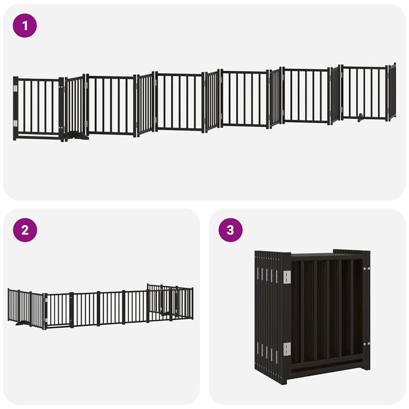 Petshop - Accesorii petshop - Culcusuri si custi - Custi interior si exterior - Poarta caini pliabila cu usa 12 panouri negru 600 cm, lemn plop - Infinity.ro