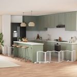 Petshop - Accesorii petshop - Culcusuri si custi - Custi interior si exterior - Poarta caini pliabila cu usa 15 panouri, alb, 750 cm, lemn plop - Infinity.ro