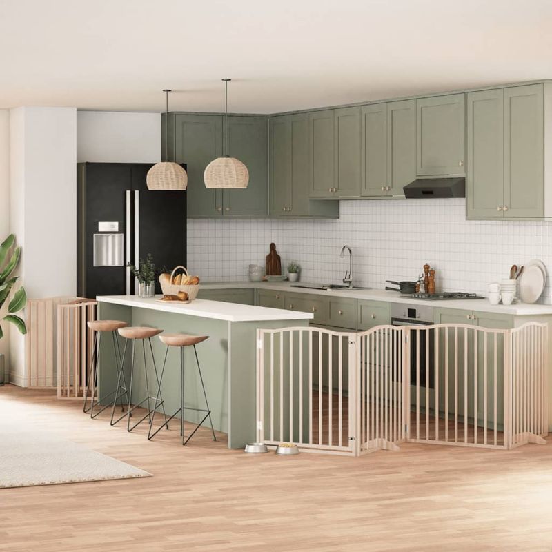 Petshop - Accesorii petshop - Culcusuri si custi - Custi interior si exterior - Poarta de caini pliabila cu usa, 10 panouri, 800 cm, lemn plop - Infinity.ro