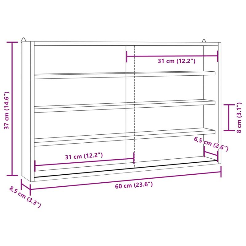 Casa si Gradina - Mobilier - Biblioteci si rafturi - Rafturi - Vitrina de perete cu usi, 60x8,5x37 cm - Infinity.ro