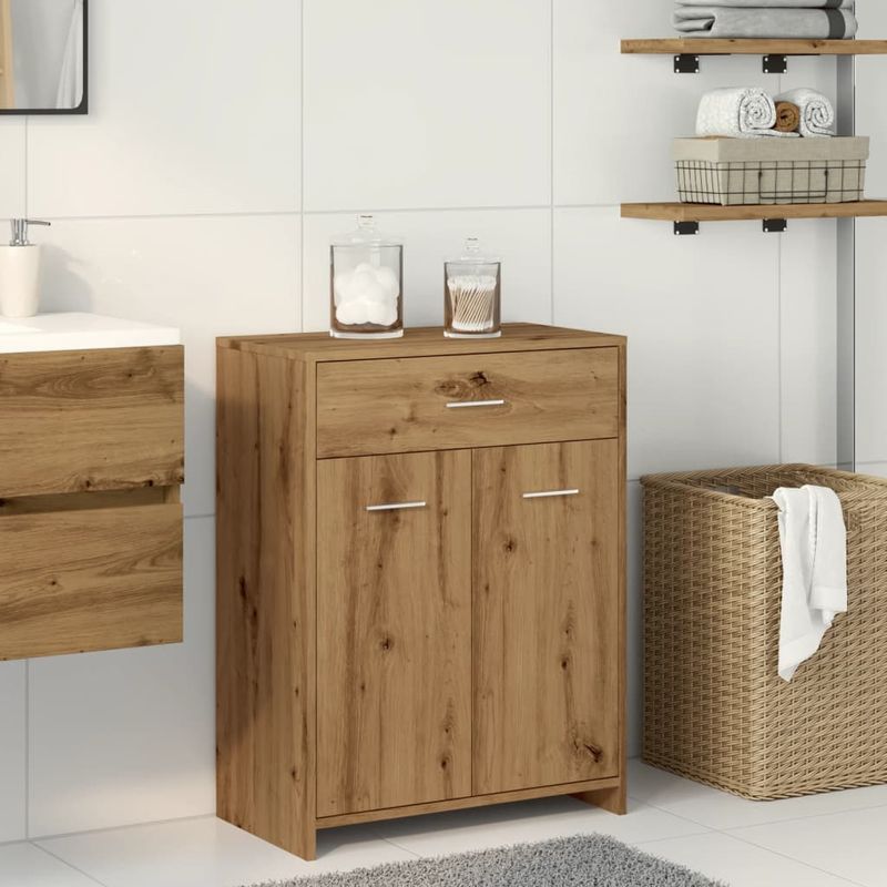 Casa si Gradina - Mobilier - Mobilier baie - Comode baie - Dulap pentru baie stejar artizanal, 60x33x80 cm, lemn prelucrat - Infinity.ro