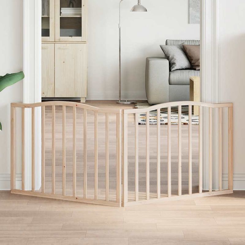 Petshop - Accesorii petshop - Culcusuri si custi - Custi interior si exterior - Poarta pentru caini pliabila, 2 panouri, 160 cm, lemn de plop - Infinity.ro