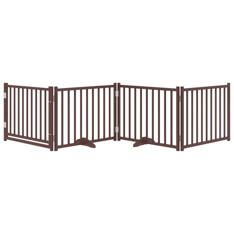 Petshop - Accesorii petshop - Culcusuri si custi - Custi interior si exterior - Poarta caini pliabila cu usa 4 panouri maro 320 cm, lemn brad, mărime 80x60x2 cm - Infinity.ro