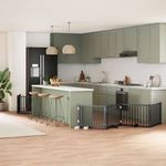 Petshop - Accesorii petshop - Culcusuri si custi - Custi interior si exterior - Poarta caini pliabila cu usa 8 panouri negru 640 cm, lemn plop - Infinity.ro