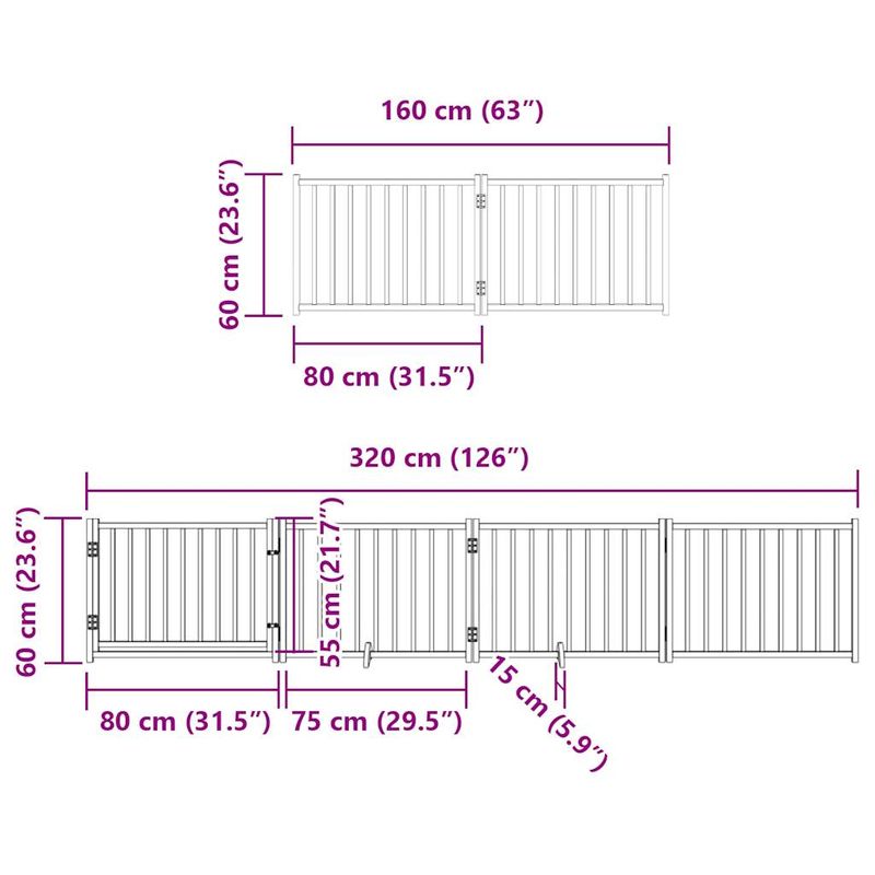 Petshop - Accesorii petshop - Culcusuri si custi - Custi interior si exterior - Poarta caini pliabila cu usa 8 panouri negru 640 cm, lemn plop - Infinity.ro