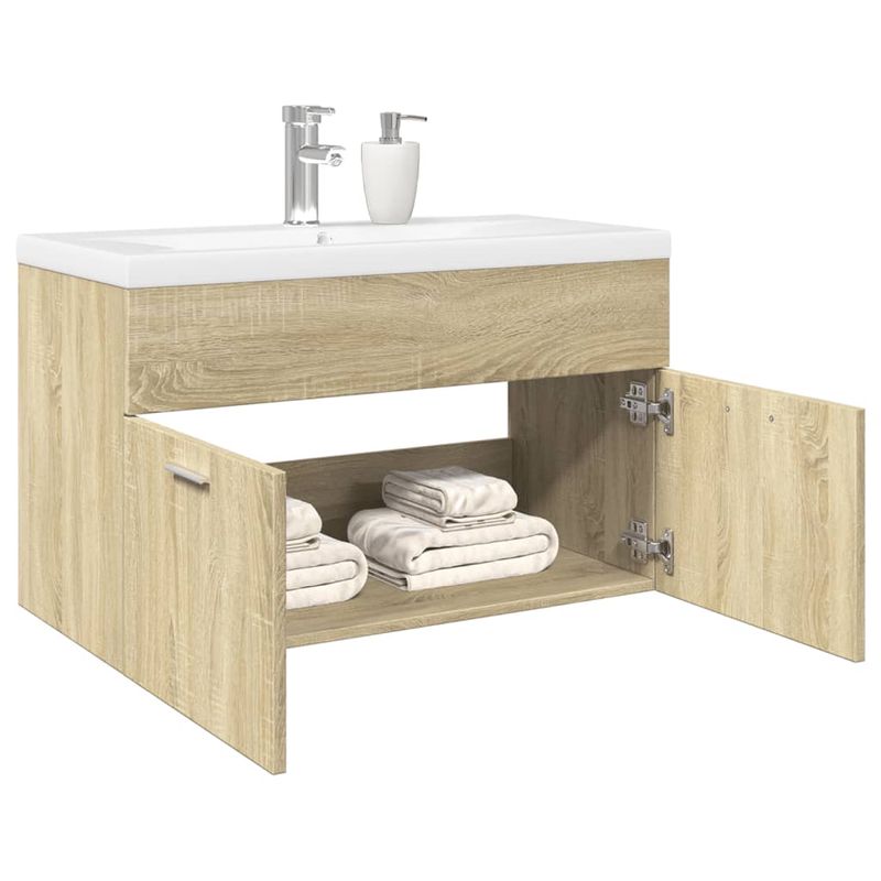 Casa si Gradina - Mobilier - Mobilier baie - Comode baie - Dulap pentru chiuveta de baie, lavoar incorporat, stejar sonoma - Infinity.ro