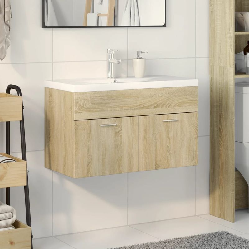 Casa si Gradina - Mobilier - Mobilier baie - Comode baie - Dulap pentru chiuveta de baie, lavoar incorporat, stejar sonoma - Infinity.ro