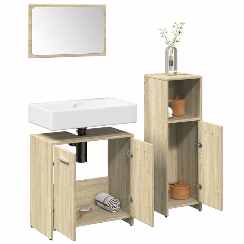 Casa si Gradina - Mobilier - Seturi de mobilier - Seturi baie - Set mobilier de baie, 3 piese, stejar sonoma, lemn prelucrat - Infinity.ro