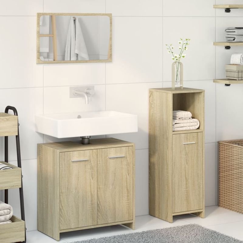 Casa si Gradina - Mobilier - Seturi de mobilier - Seturi baie - Set mobilier de baie, 3 piese, stejar sonoma, lemn prelucrat - Infinity.ro