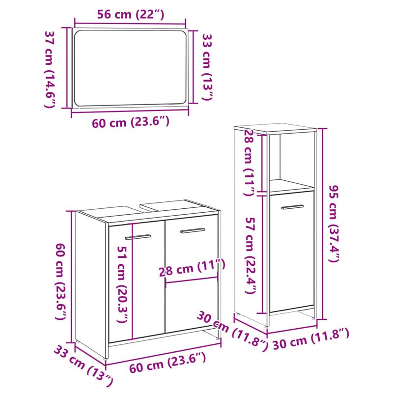 Casa si Gradina - Mobilier - Seturi de mobilier - Seturi baie - Set mobilier de baie, 3 piese, stejar sonoma, lemn prelucrat - Infinity.ro