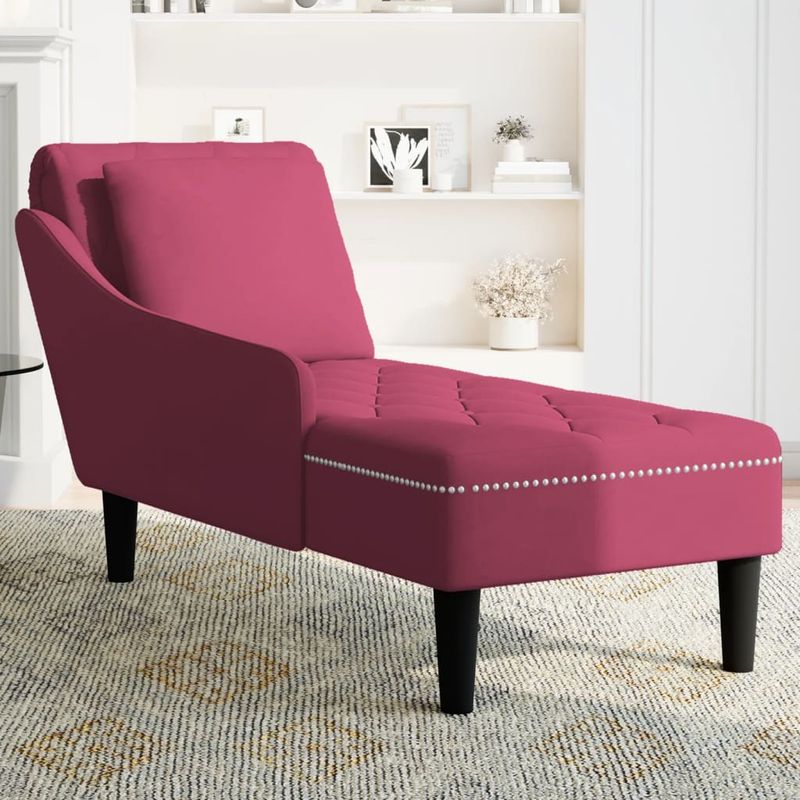 Casa si Gradina - Mobilier - Scaune si fotolii - Fotolii - Sezlong cu perna si cotiera dreapta, rosu vin, catifea - Infinity.ro