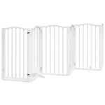 Petshop - Accesorii petshop - Culcusuri si custi - Custi interior si exterior - Poarta caini pliabila cu usa, 6 panouri, alb, 300 cm, lemn plop - Infinity.ro