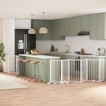 Petshop - Accesorii petshop - Culcusuri si custi - Custi interior si exterior - Poarta caini pliabila cu usa, 9 panouri, alb, 450 cm, lemn plop - Infinity.ro