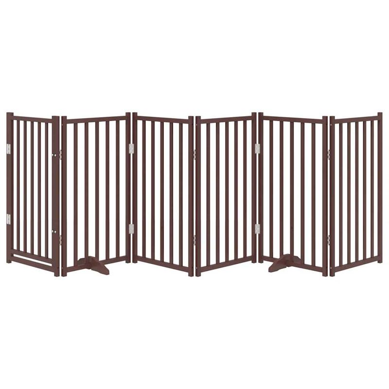 Petshop - Accesorii petshop - Culcusuri si custi - Custi interior si exterior - Poarta caini pliabila cu usa 6 panouri maro 300 cm, lemn brad, mărime 50x90x2 cm - Infinity.ro