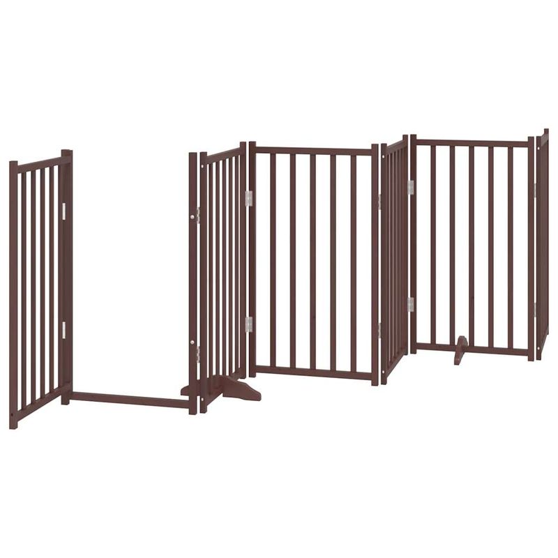 Petshop - Accesorii petshop - Culcusuri si custi - Custi interior si exterior - Poarta caini pliabila cu usa 6 panouri maro 300 cm, lemn brad, mărime 50x90x2 cm - Infinity.ro
