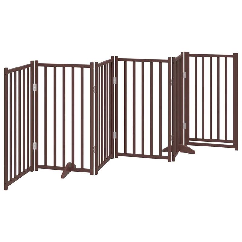 Petshop - Accesorii petshop - Culcusuri si custi - Custi interior si exterior - Poarta caini pliabila cu usa 6 panouri maro 300 cm, lemn brad, mărime 50x90x2 cm - Infinity.ro