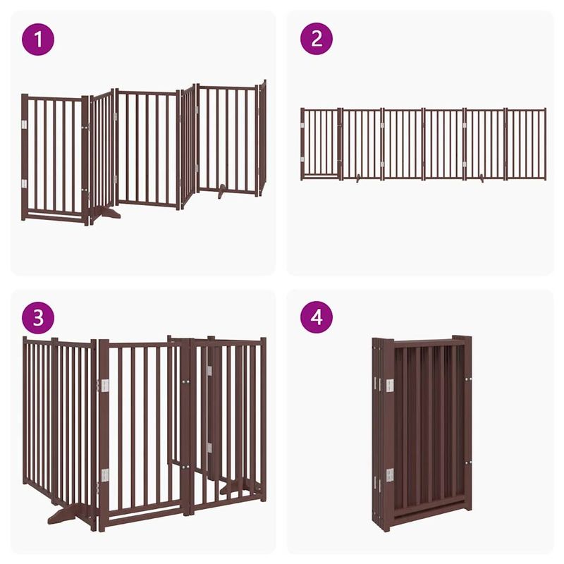 Petshop - Accesorii petshop - Culcusuri si custi - Custi interior si exterior - Poarta caini pliabila cu usa 6 panouri maro 300 cm, lemn brad, mărime 50x90x2 cm - Infinity.ro