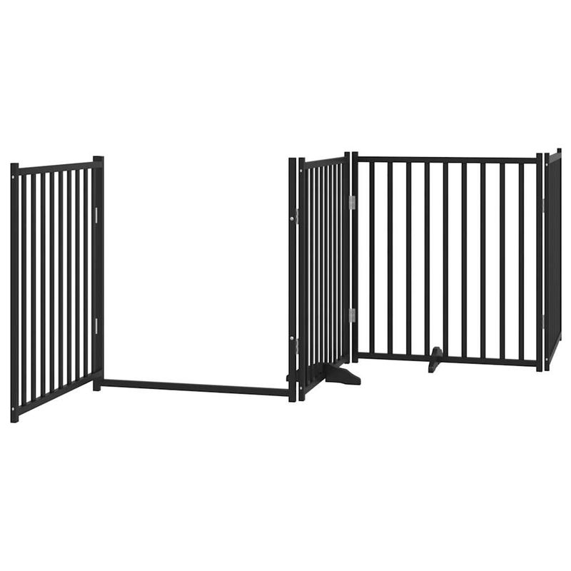 Petshop - Accesorii petshop - Culcusuri si custi - Custi interior si exterior - Poarta caini pliabila cu usa 12 panouri negru 960 cm, lemn plop - Infinity.ro