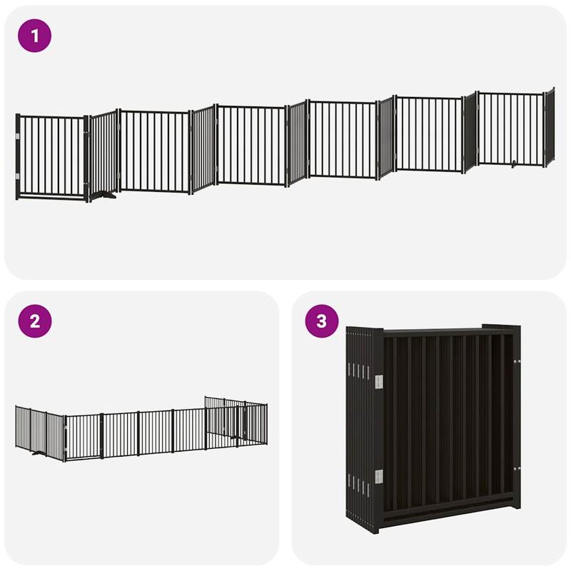 Petshop - Accesorii petshop - Culcusuri si custi - Custi interior si exterior - Poarta caini pliabila cu usa 12 panouri negru 960 cm, lemn plop - Infinity.ro