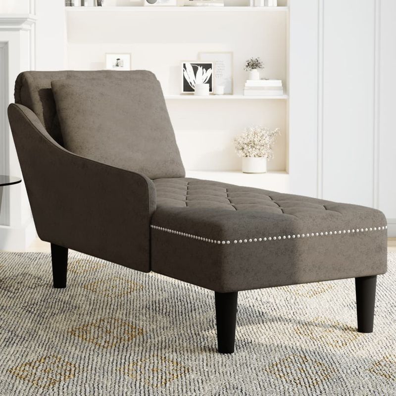 Casa si Gradina - Mobilier - Scaune si fotolii - Fotolii - Sezlong cu perna si cotiera dreapta, gri inchis piele ecologica - Infinity.ro