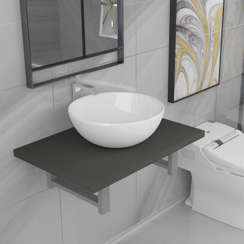 Casa si Gradina - Mobilier - Seturi de mobilier - Seturi baie - Set mobilier de baie, 2 piese, ceramica, mărime raft de 60 cm și chiuvetă rotundă de 32,5 cm - Infinity.ro