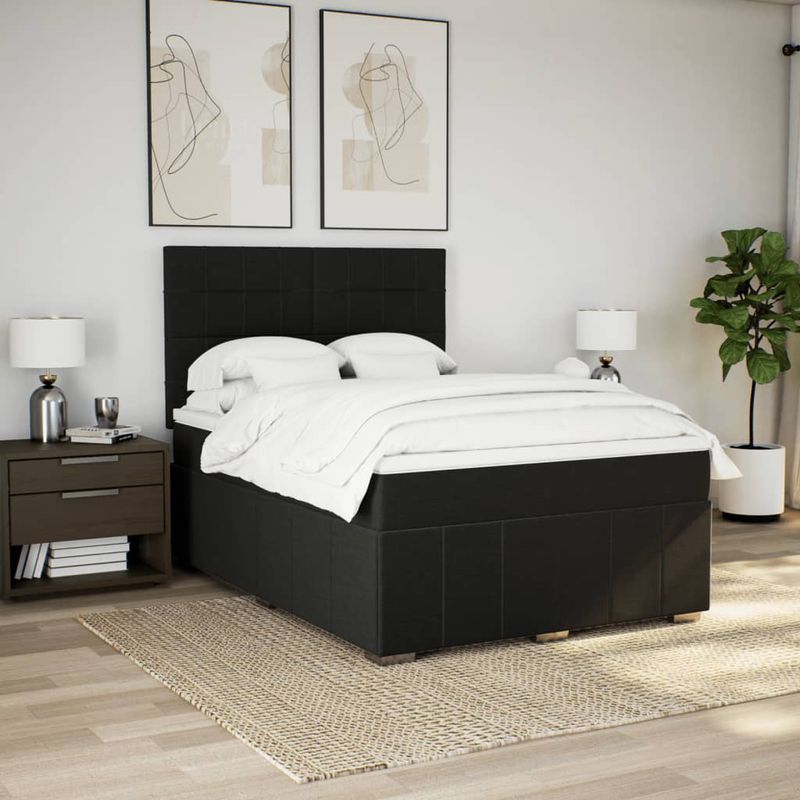 Casa si Gradina - Mobilier - Paturi si accesorii - Paturi - Pat box spring cu saltea, negru, 160x200 cm, textil - Infinity.ro