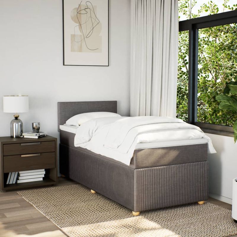 Casa si Gradina - Mobilier - Paturi si accesorii - Paturi - Pat box spring cu saltea, gri taupe, 80x200 cm, textil - Infinity.ro