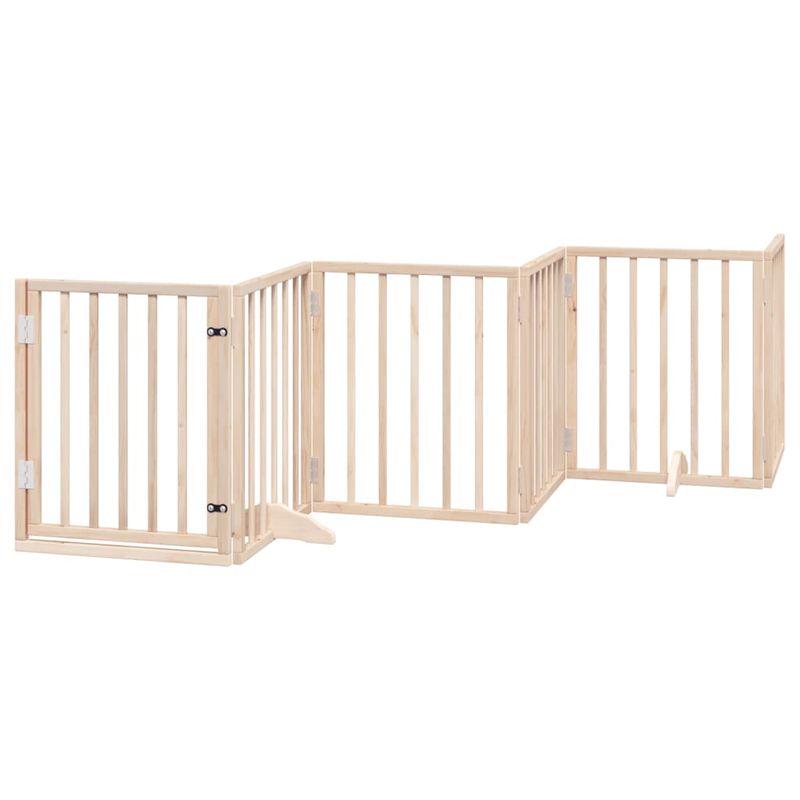 Petshop - Accesorii petshop - Culcusuri si custi - Custi interior si exterior - Poarta de caini pliabila cu usa, 15 panouri, 750 cm, lemn plop - Infinity.ro