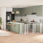 Petshop - Accesorii petshop - Culcusuri si custi - Custi interior si exterior - Poarta caini pliabila cu usa 12 panouri, alb, 600 cm, lemn plop - Infinity.ro