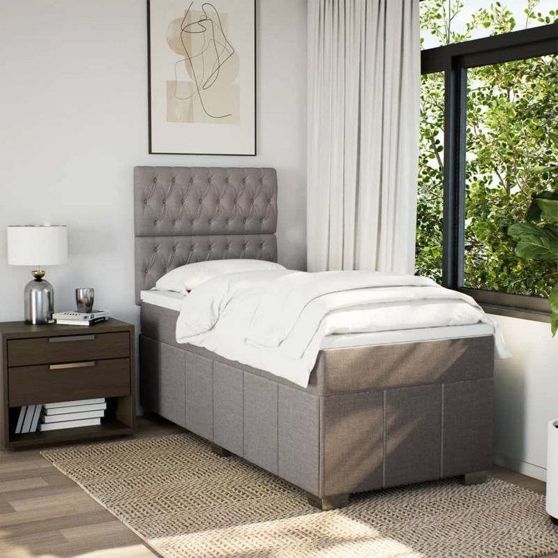 Casa si Gradina - Mobilier - Paturi si accesorii - Paturi - Pat box spring cu saltea, gri taupe, 80x200 cm, textil - Infinity.ro