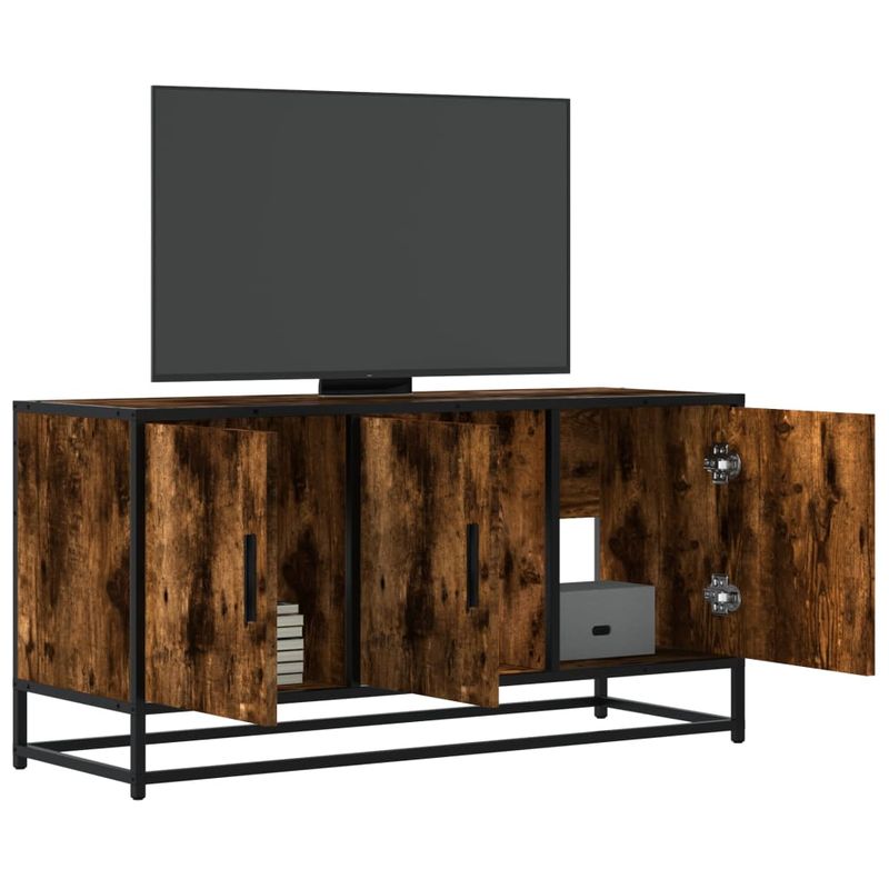 Casa si Gradina - Mobilier - Comode si corpuri - Comode - Dulap TV stejar fumuriu, 100x35x50 cm lemn prelucrat si metal - Infinity.ro